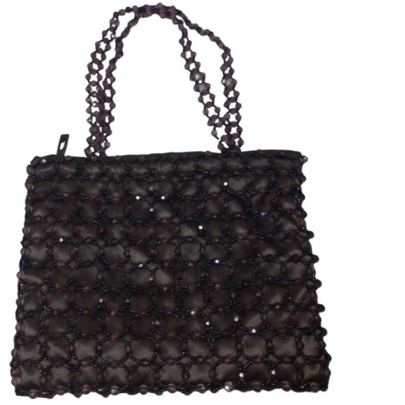 Vintage Y2K GUESS Beaded Handbag Netted Top Handle Satchel Black/Purple - Picture 2 of 7